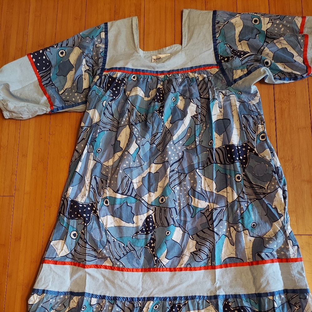 Krist Gudnason bluesy fish dress red ribbon trim L
